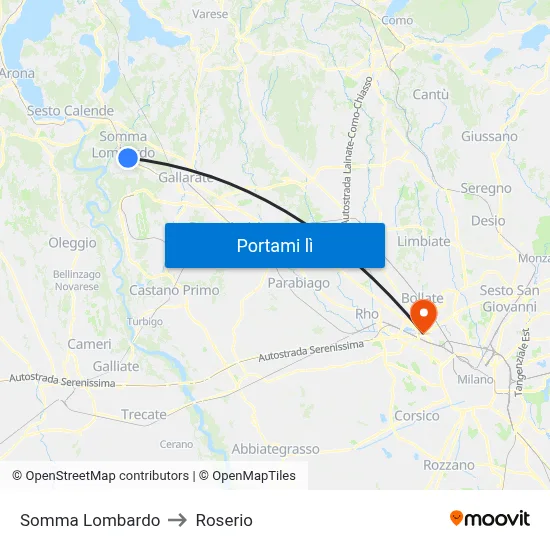 Somma Lombardo to Roserio map