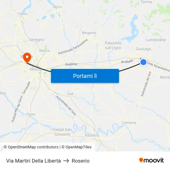 Via Martiri Della Libertà to Roserio map