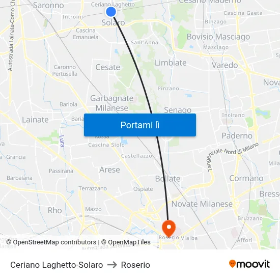 Ceriano Laghetto-Solaro to Roserio map