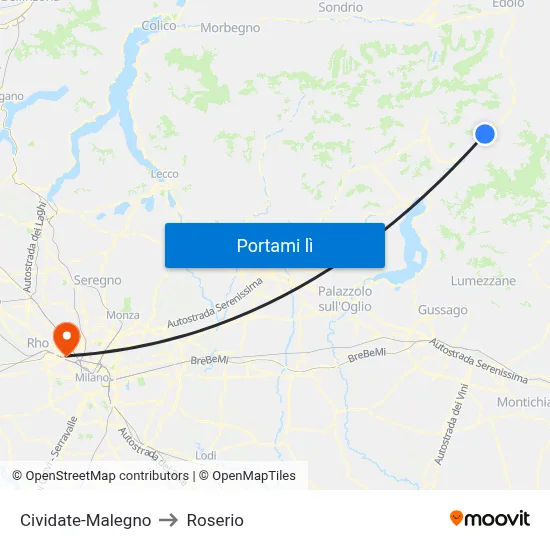 Cividate-Malegno to Roserio map