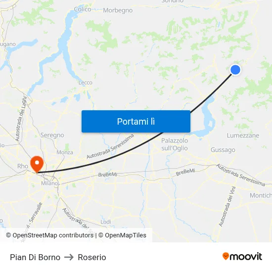 Pian Di Borno to Roserio map