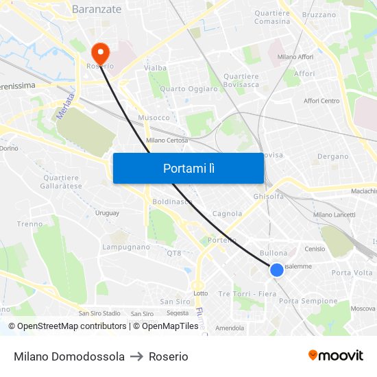 Milano Domodossola to Roserio map