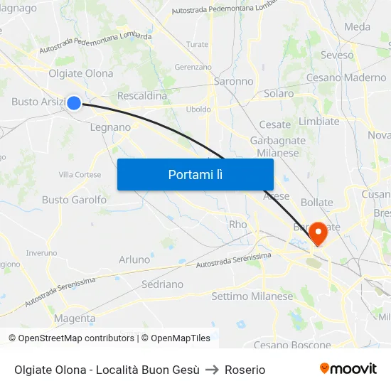 Olgiate Olona - Località Buon Gesù to Roserio map