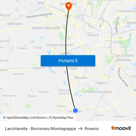 Lacchiarella - Borromeo/Montegrappa to Roserio map