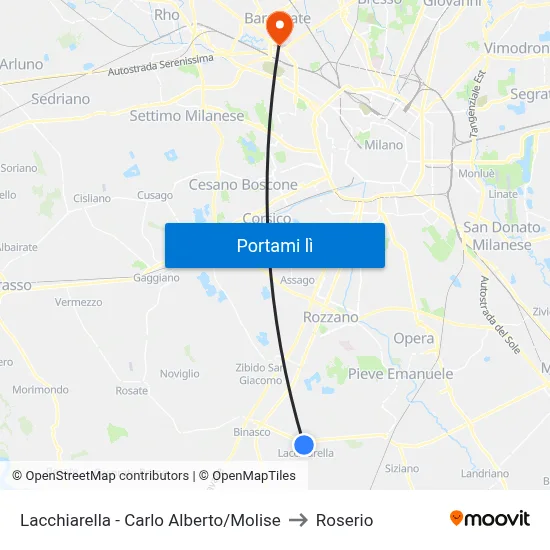 Lacchiarella - Carlo Alberto/Molise to Roserio map