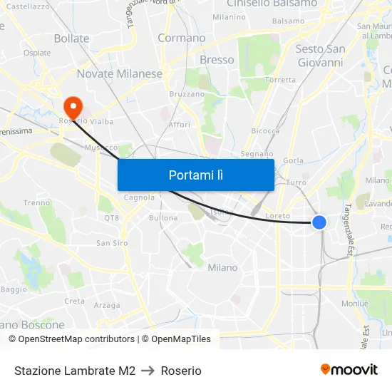 Stazione Lambrate M2 to Roserio map