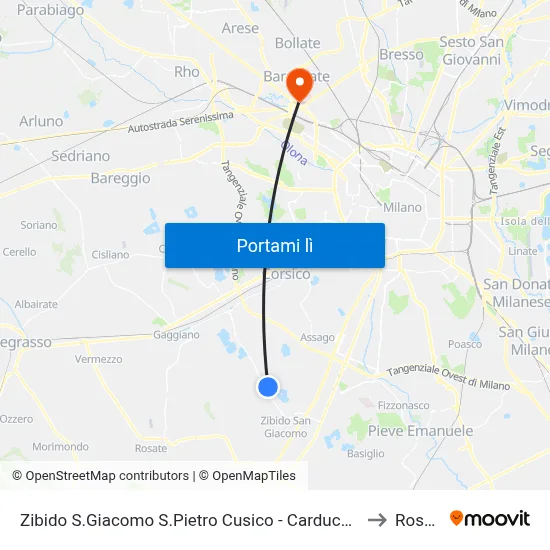 Zibido S.Giacomo S.Pietro Cusico - Carducci/Xxv Aprile to Roserio map