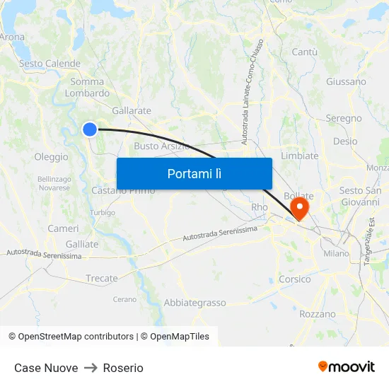 Case Nuove to Roserio map