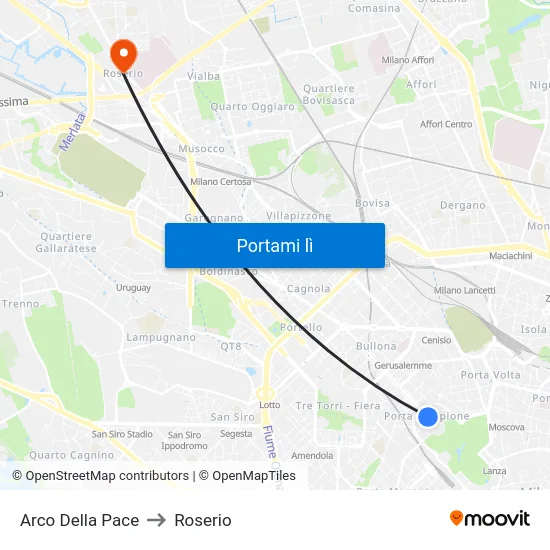 Arco Della Pace to Roserio map
