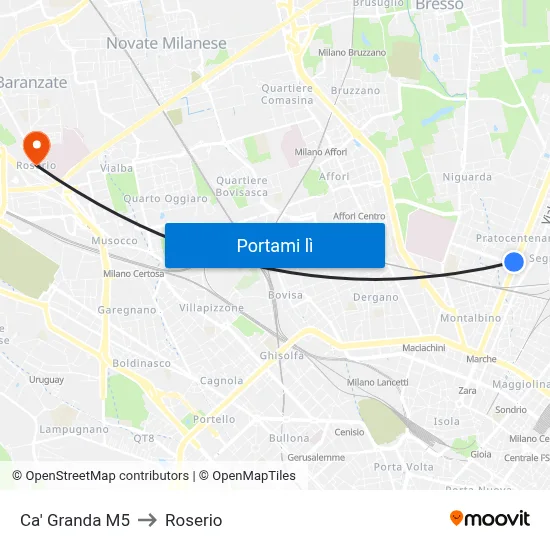 Ca' Granda M5 to Roserio map