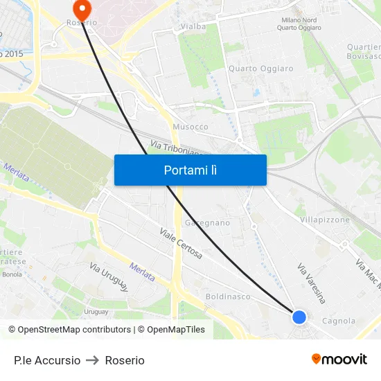 P.le Accursio to Roserio map