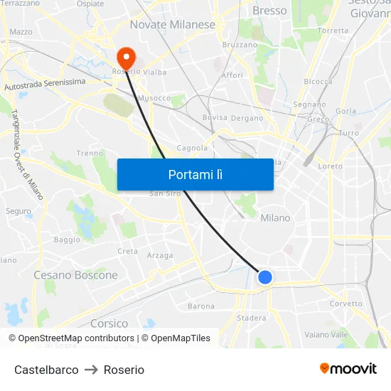 Castelbarco to Roserio map
