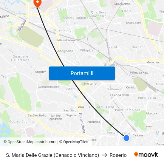 S. Maria Delle Grazie (Cenacolo Vinciano) to Roserio map