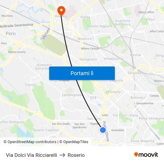 Via Dolci Via Ricciarelli to Roserio map