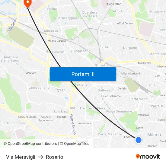Via Meravigli to Roserio map