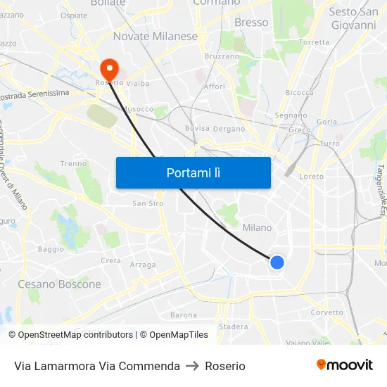Via Lamarmora Via Commenda to Roserio map