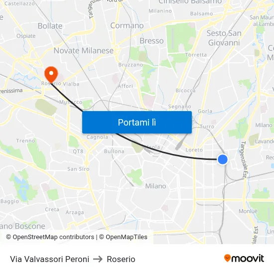 Via Valvassori Peroni to Roserio map