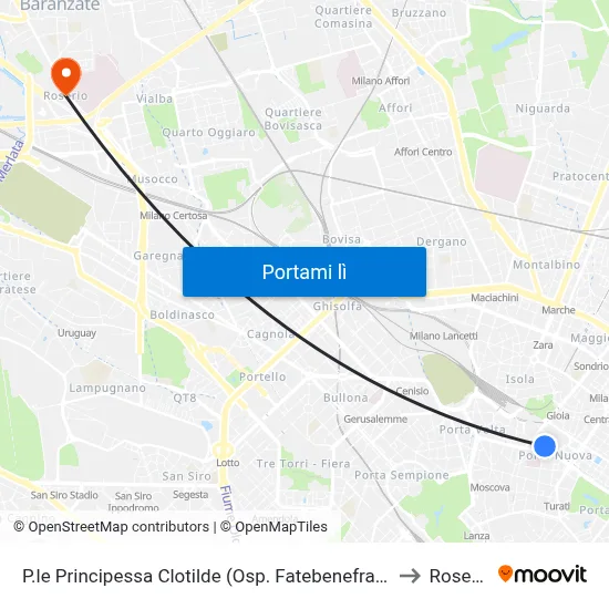 P.le Principessa Clotilde (Osp. Fatebenefratelli) to Roserio map