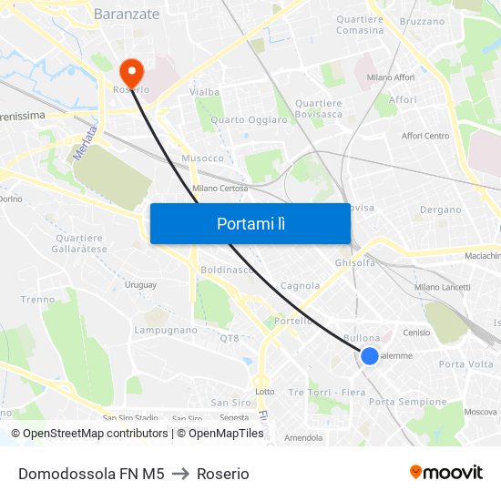 Domodossola FN M5 to Roserio map