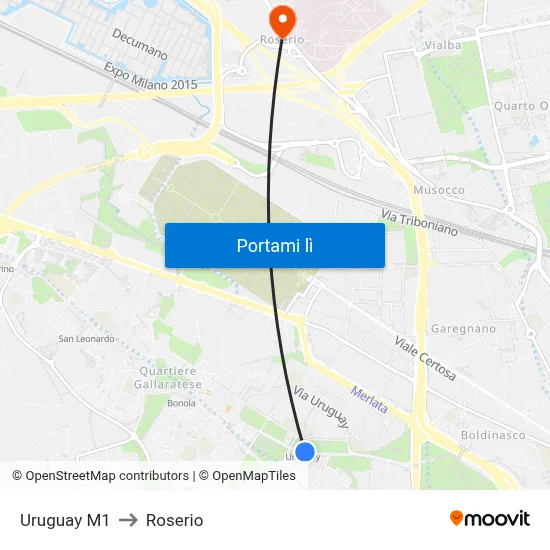 Uruguay M1 to Roserio map