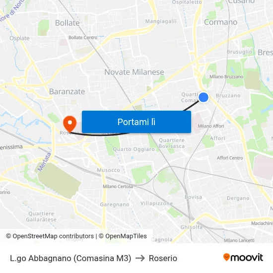L.go Abbagnano (Comasina M3) to Roserio map
