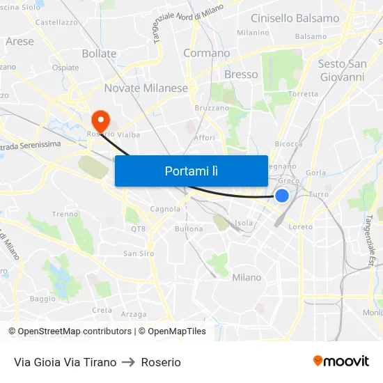 Via Gioia Via Tirano to Roserio map