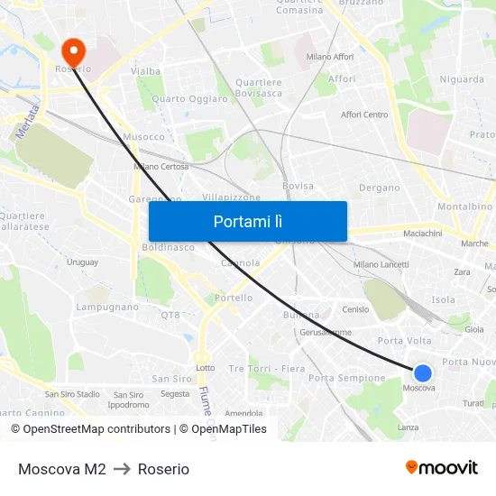 Moscova M2 to Roserio map
