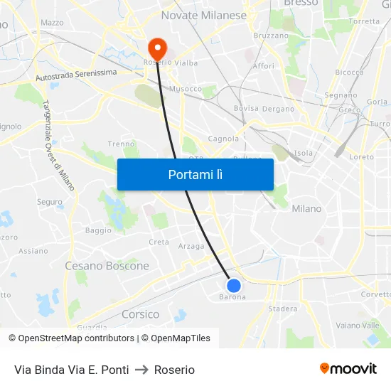 Via Binda Via E. Ponti to Roserio map