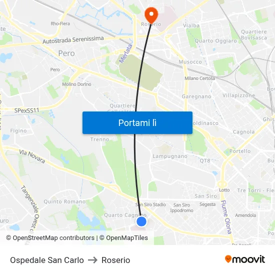 Ospedale San Carlo to Roserio map