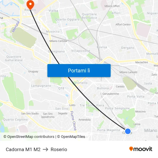 Cadorna M1 M2 to Roserio map