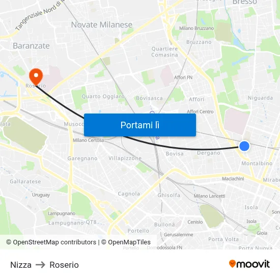 Nizza to Roserio map