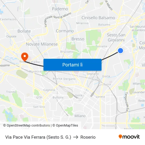 Via Pace Via Ferrara (Sesto S. G.) to Roserio map