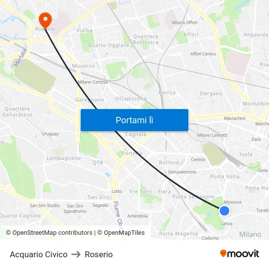 Acquario Civico to Roserio map