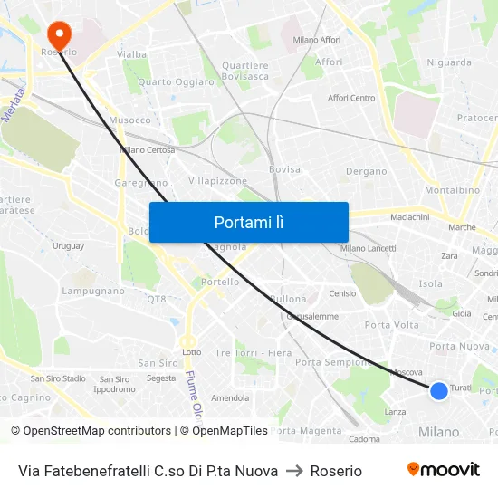 Via Fatebenefratelli C.so Di P.ta Nuova to Roserio map