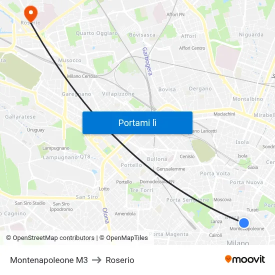 Montenapoleone M3 to Roserio map