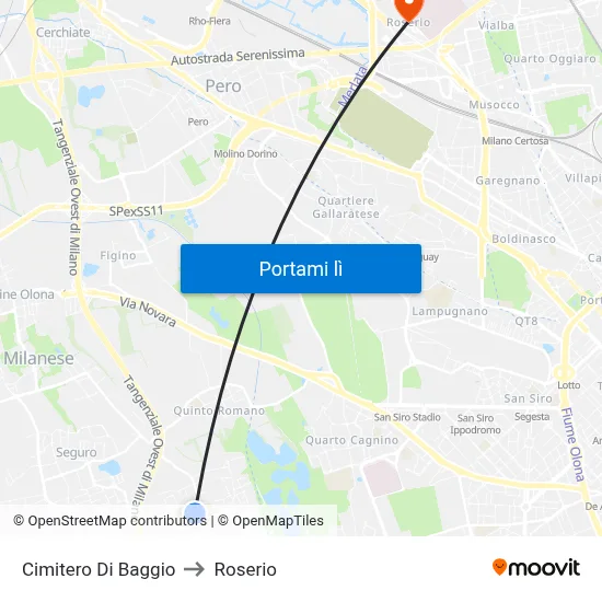 Cimitero Di Baggio to Roserio map