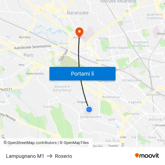 Lampugnano M1 to Roserio map