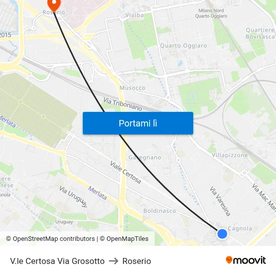 V.le Certosa Via Grosotto to Roserio map