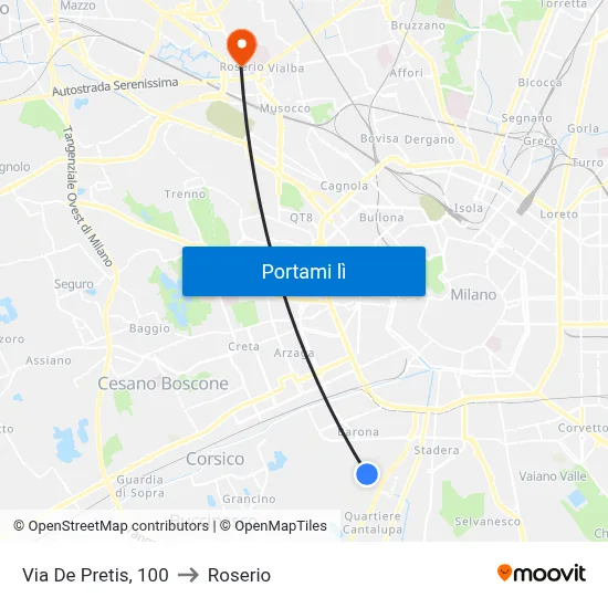 Via De Pretis, 100 to Roserio map