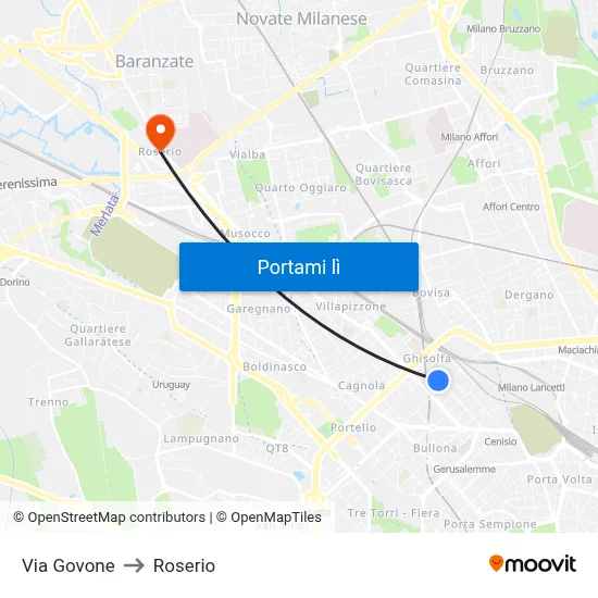 Via Govone to Roserio map