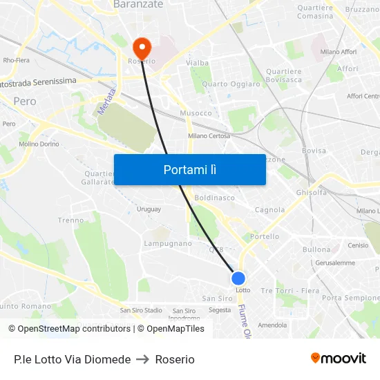 P.le Lotto Via Diomede to Roserio map
