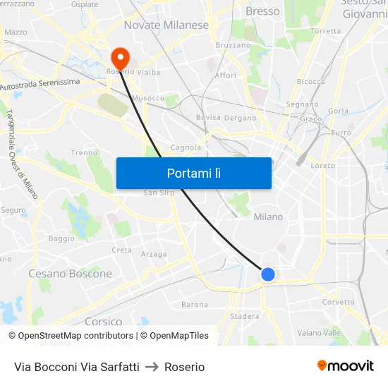Via Bocconi Via Sarfatti to Roserio map