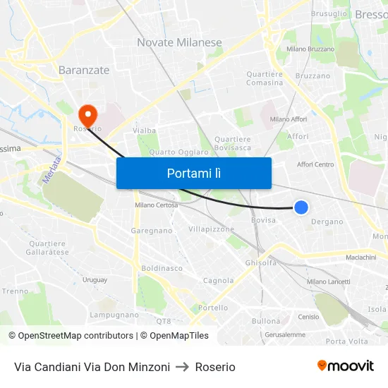 Via Candiani Via Don Minzoni to Roserio map