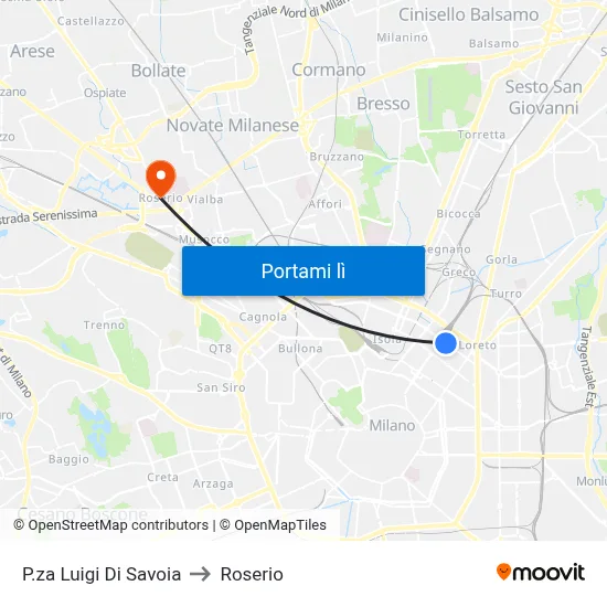 P.za Luigi Di Savoia to Roserio map