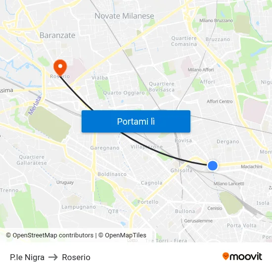 P.le Nigra to Roserio map