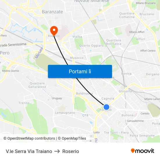 V.le Serra Via Traiano to Roserio map