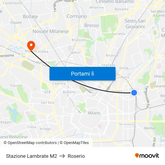 Stazione Lambrate M2 to Roserio map