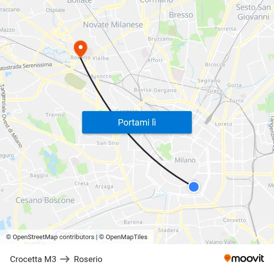 Crocetta M3 to Roserio map