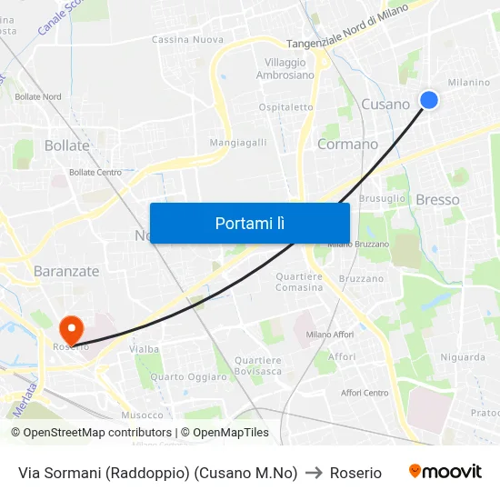 Via Sormani (Raddoppio) (Cusano M.No) to Roserio map