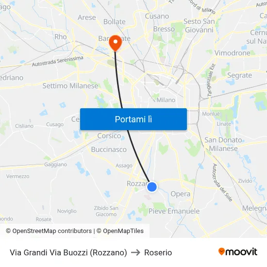 Via Grandi Via Buozzi (Rozzano) to Roserio map